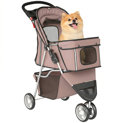Dog Stroller, 3 Wheels Foldable Pet Stroller with Adjustable Canopy, Storage Basket, Cup Holder, Cat Dog Pram with Breathable Mesh for Small Miniature Breeds, Coffee