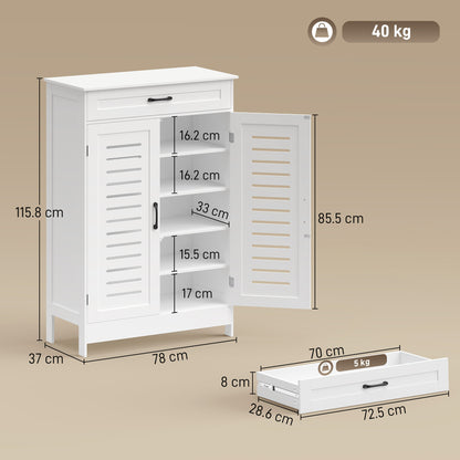 Modern Shoe Storage Cabinet with Louvered Doors and Drawer, White
