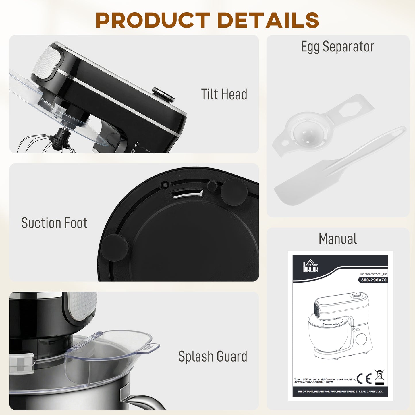 6L 1400W Stand Mixer with 11 Speeds & Fermentation Function, Black