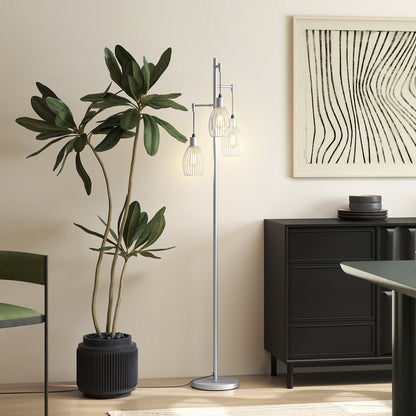 Industrial 3-Light Floor Lamp Dimmable LED Standing Lamp, Silver Tone