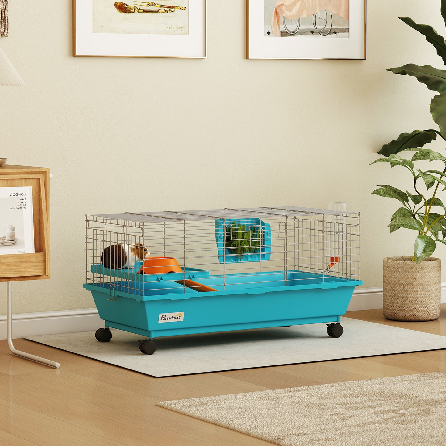 Small Animal Cage , Rabbit Cage with Wheels and Water Bottle