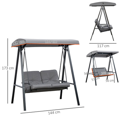 2 Seater Garden Swing Chair Outdoor Hammock Bench with Steel Frame Adjustable Tilting Canopy for Patio, Grey