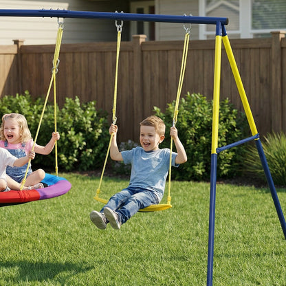 Kids Swing Set with Double Swings, Metal Frame, 150kg Capacity