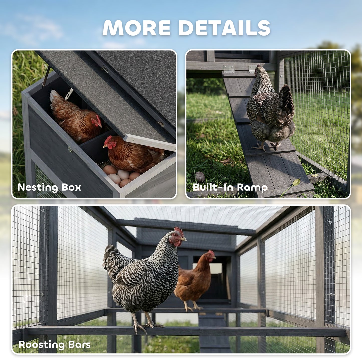 Large Chicken Coop, Wooden Hen House with Covered Run