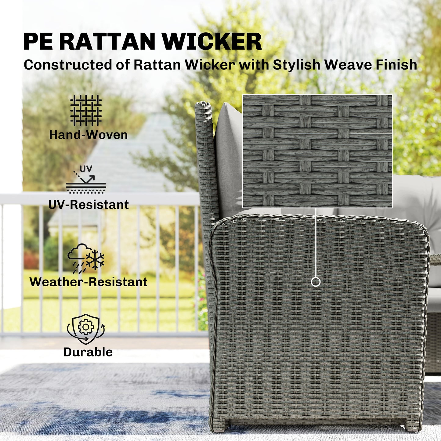 6 PCs Rattan Garden Furniture Sectional Corner Sofa, Dark Grey