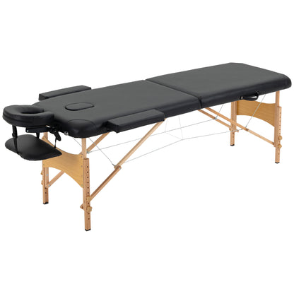 Wooden Folding Spa Beauty Massage Table w/ 2 Sections, Carry Bag, Black