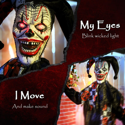 Sound Activated Halloween Animatronics Clown with Red Light Up Eyes