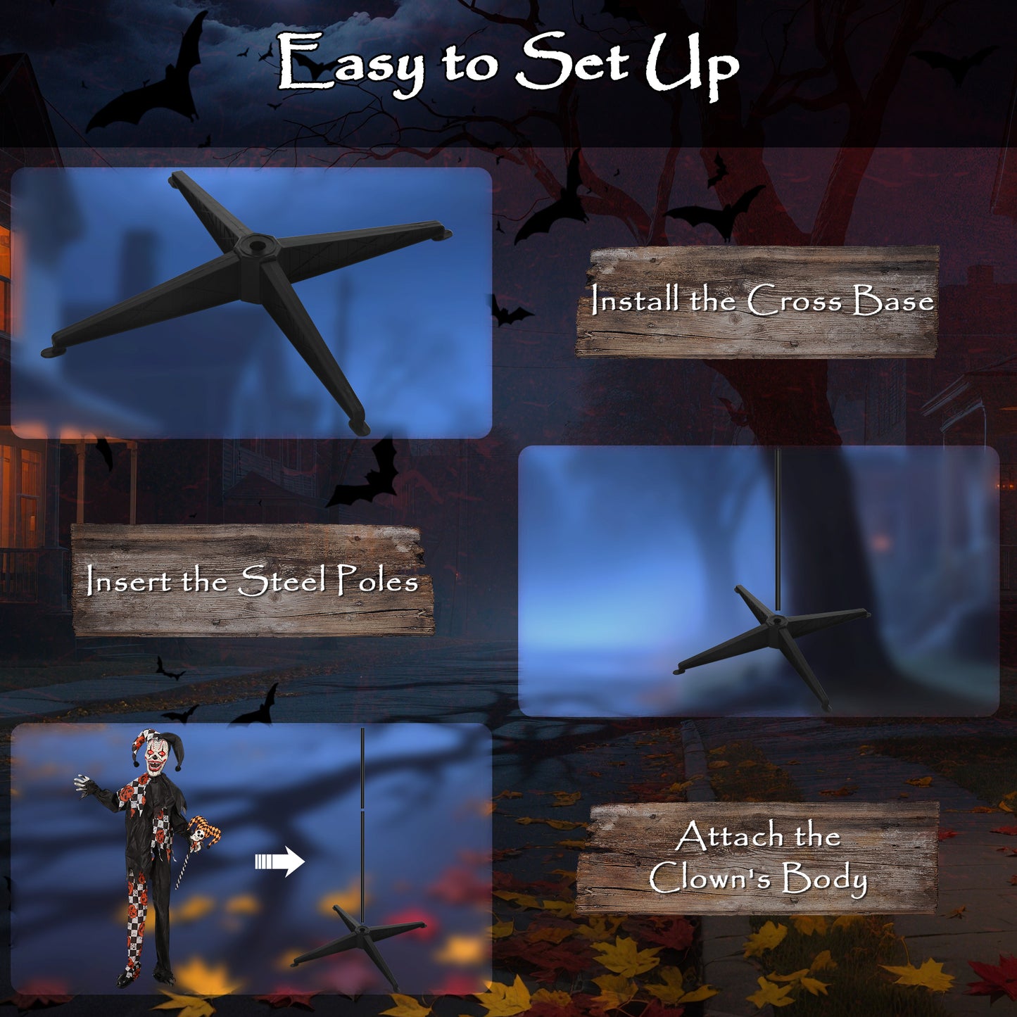 Sound Activated Halloween Animatronics Clown with Red Light Up Eyes