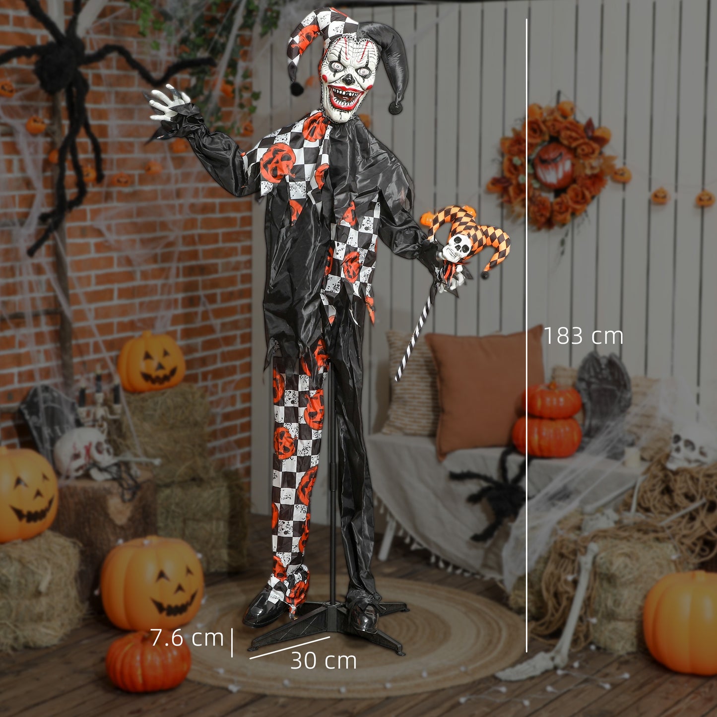 Sound Activated Halloween Animatronics Clown with Red Light Up Eyes