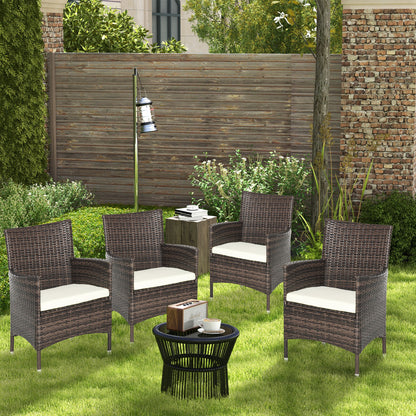4 PC Rattan Chair Set, Patio Chairs Set, Cushioned Outdoor Rattan Furniture