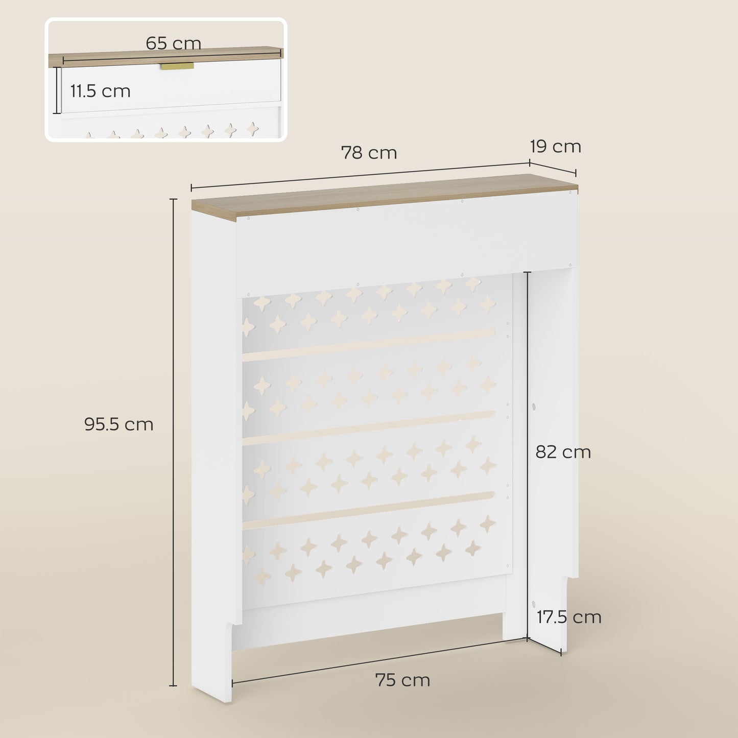 Heater Cover with Flip Drawer and Top Shelf 78 x 19 x 95.5 cm White