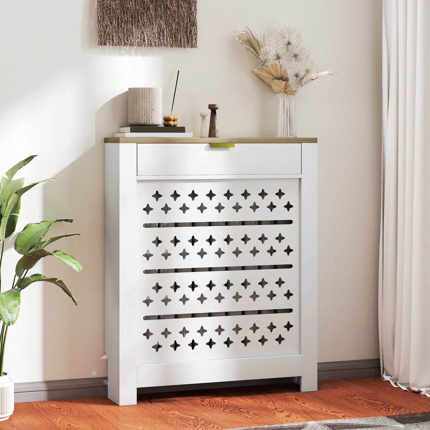 Heater Cover with Flip Drawer and Top Shelf 78 x 19 x 95.5 cm White