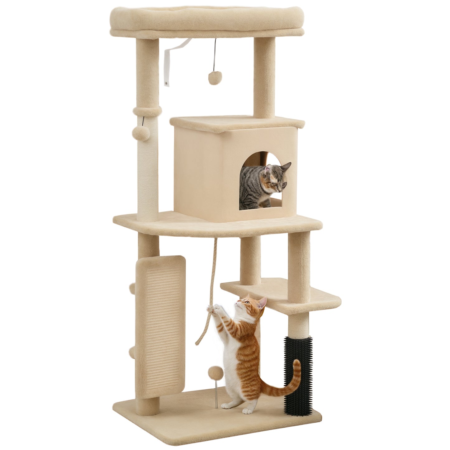 Cat Tree Tower Scratching Post Bed House, 132cm, Beige