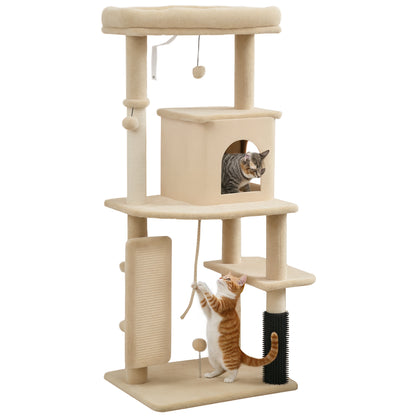 Cat Tree Tower Scratching Post Bed House, 132cm, Beige