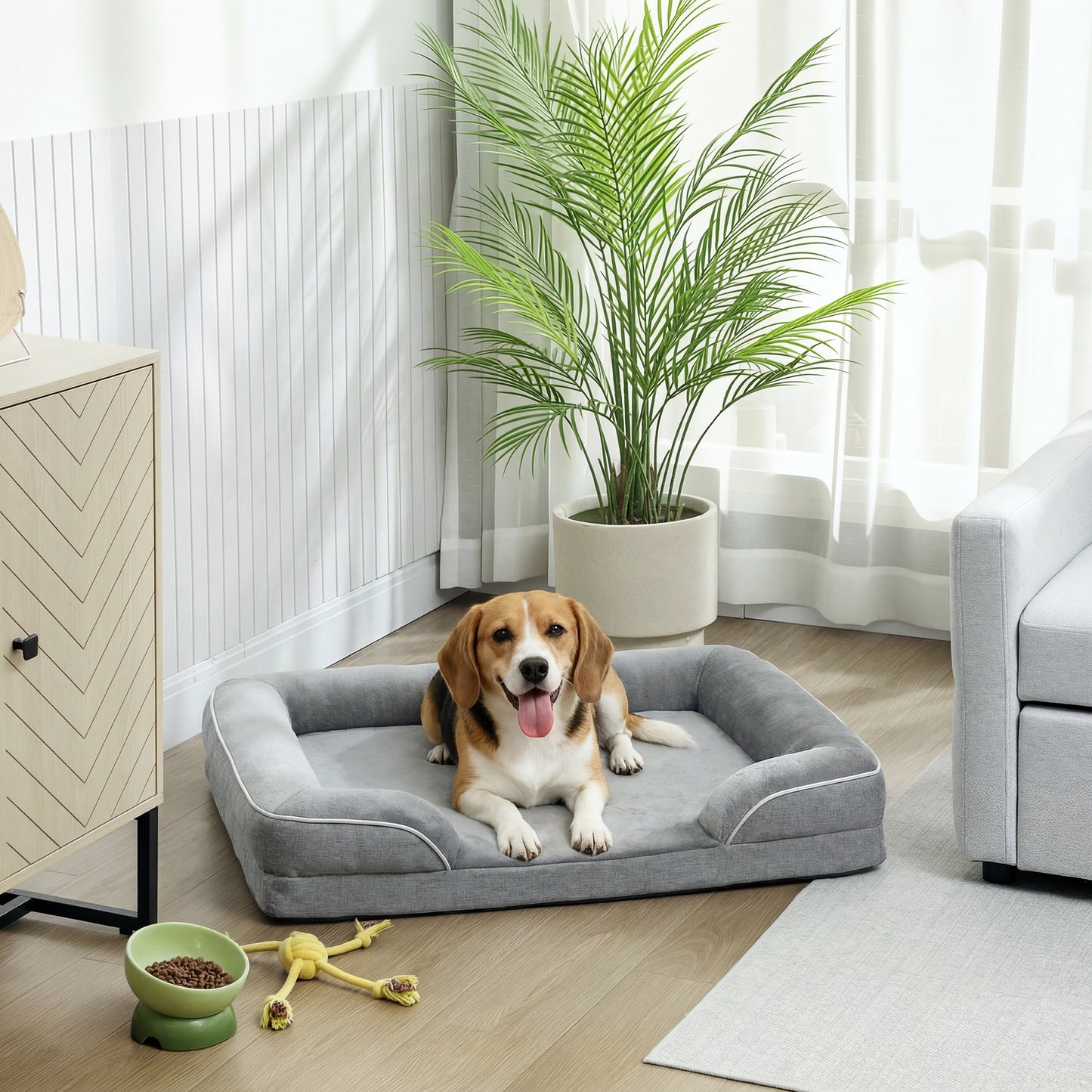 Dog Sofa Bed, Washable Pet Bed with Non-Slip Bottom, Grey