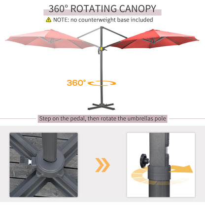 3 x 3(m) Cantilever Parasol Garden Umbrella with Cross Base Wine Red