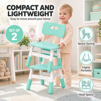 Set of 2 Height-Adjustable Kids' Desk Chairs - Green & White
