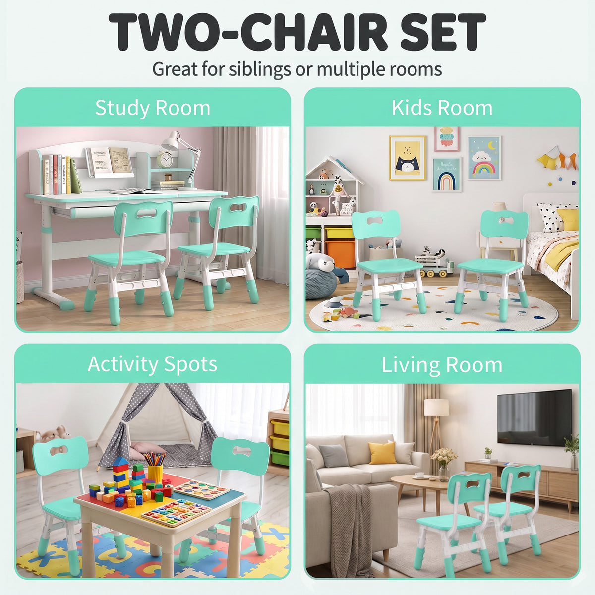 Set of 2 Height-Adjustable Kids' Desk Chairs - Green & White
