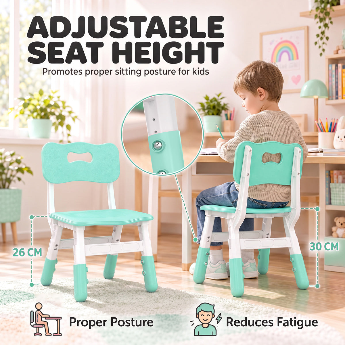 Set of 2 Height-Adjustable Kids' Desk Chairs - Green & White