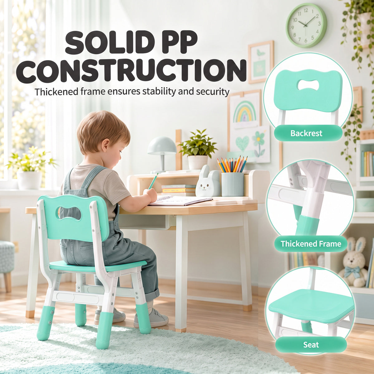 Set of 2 Height-Adjustable Kids' Desk Chairs - Green & White