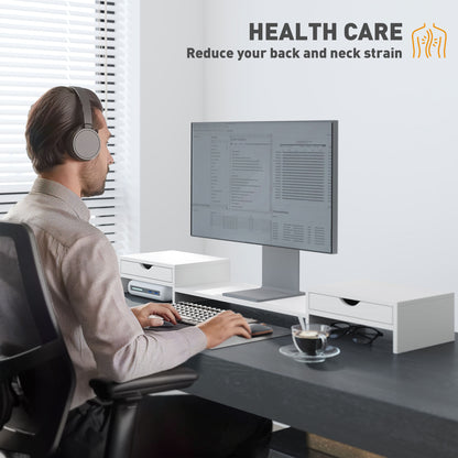 Dual Monitor Stand Riser with Adjustable Length and Angle, White