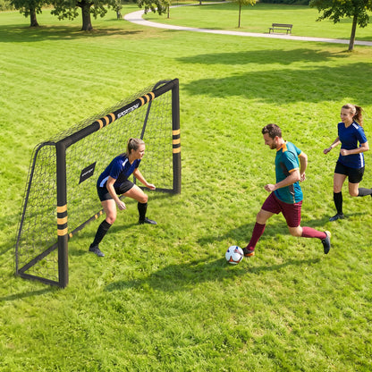 Football Goal, 8 x 5ft Portable Football Net with Thick EPE Foam Padding, PVC Tube Covers, Ground Stakes and Metal Frame, Training Equipment for Garden Indoor Outdoor Play, Easy Assembly