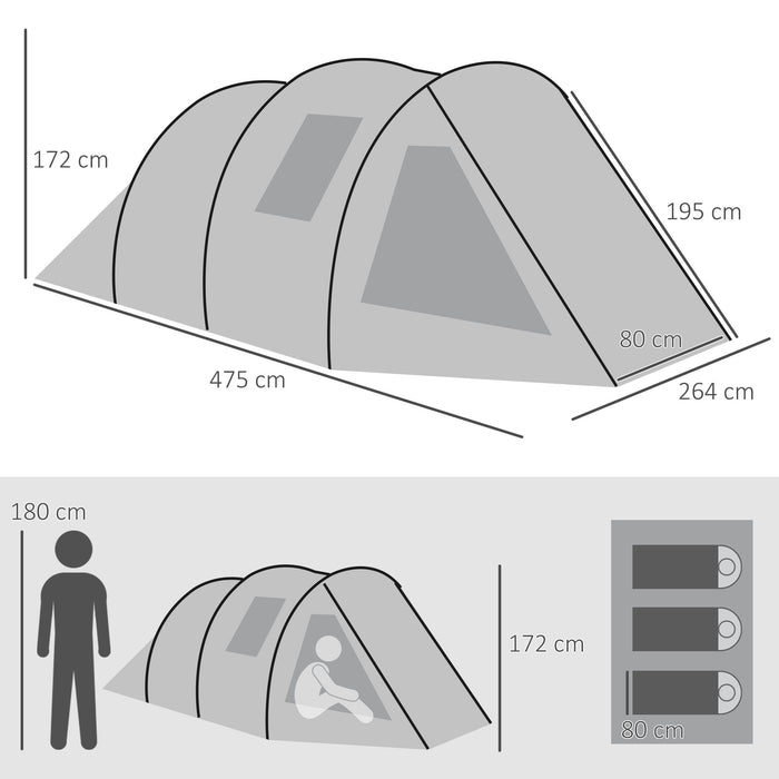 Two Room Tunnel Tent Camping Tent for 3-4 Man with Windows, Covers, Carry Bag, for Fishing, Hiking, Sports, Green