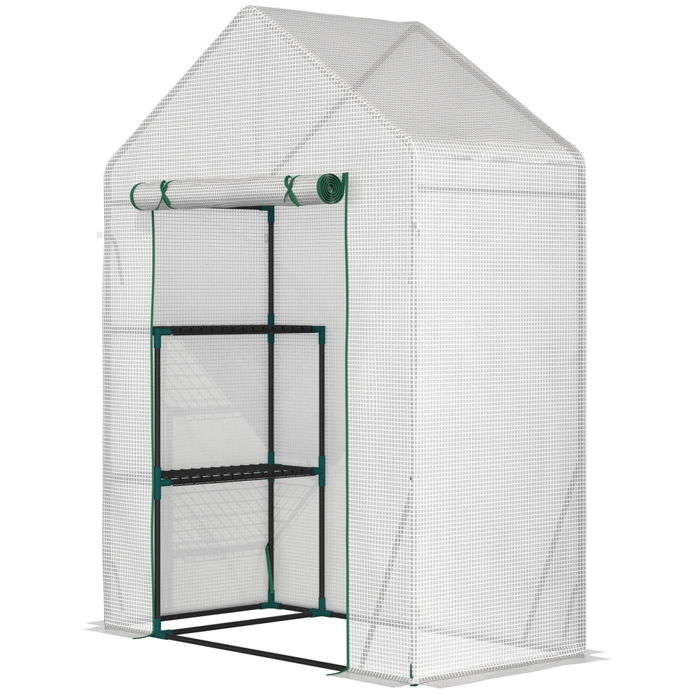 Greenhouse for Outdoor, Portable Gardening Plant Grow House with 2 Tier Shelf, Roll-Up Zippered Door, PE Cover, 143 x 73 x 195cm, Green