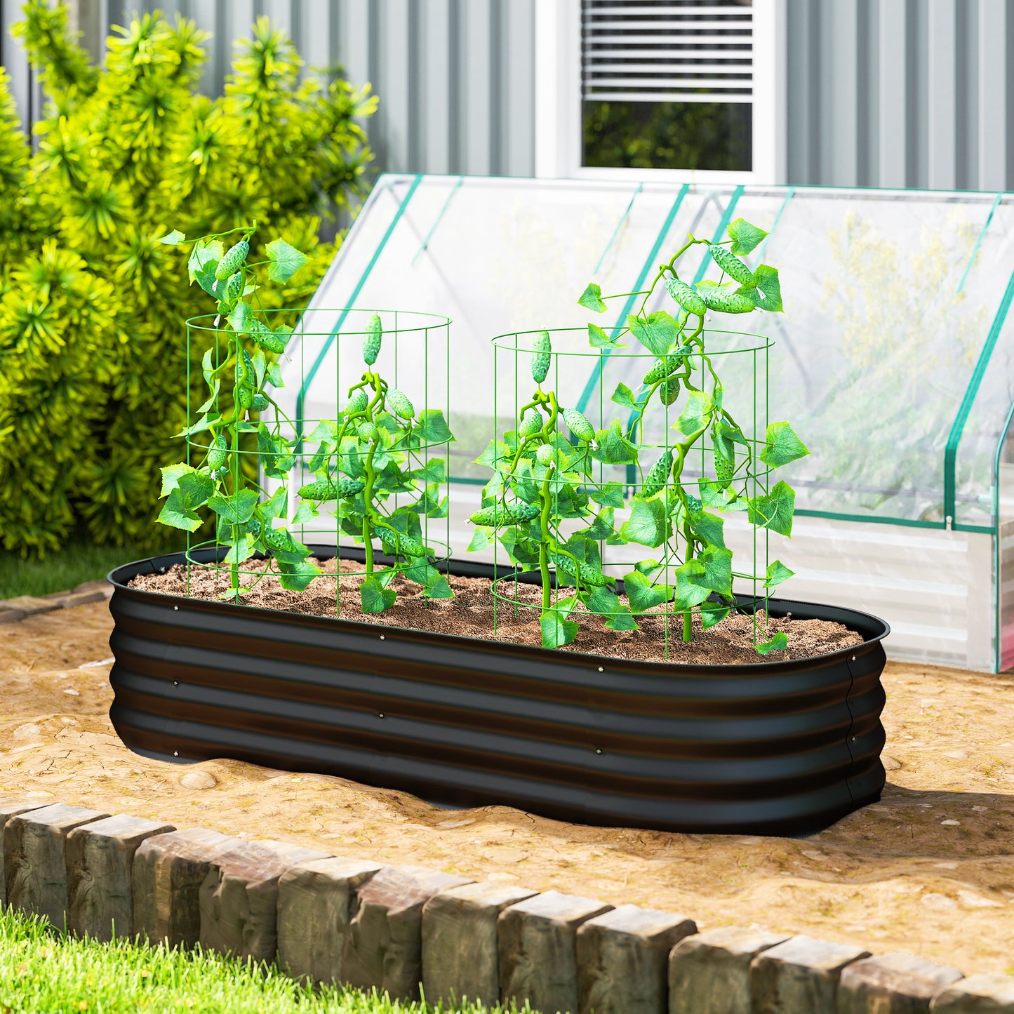 Galvanised Raised Garden Bed Planter Box with Safety Edging, Black