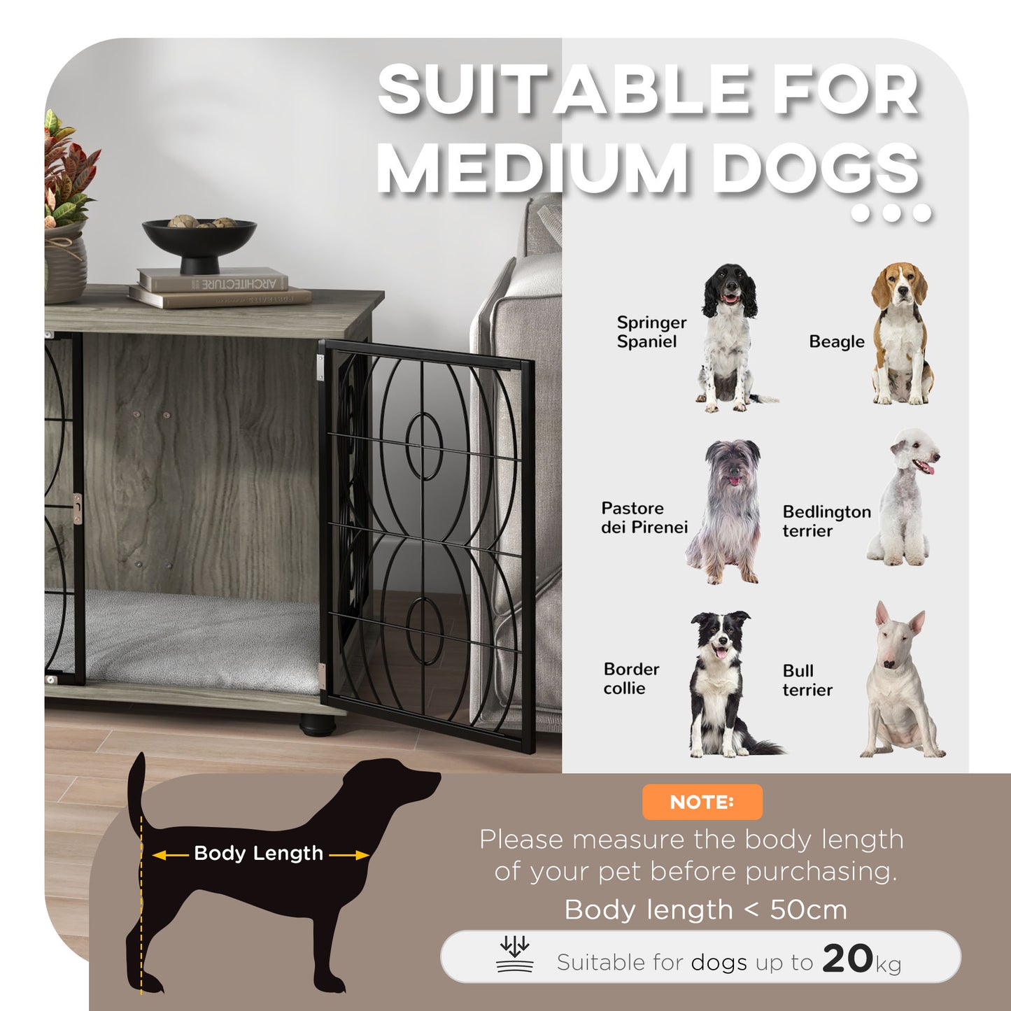 29.5" Dog Crate Furniture End Table w/ Cushion for Medium Dogs