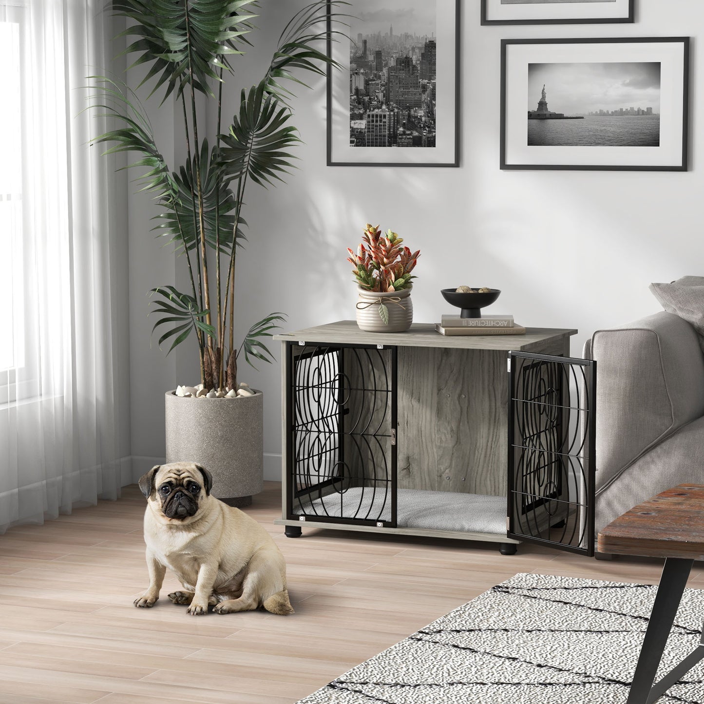 29.5" Dog Crate Furniture End Table w/ Cushion for Medium Dogs