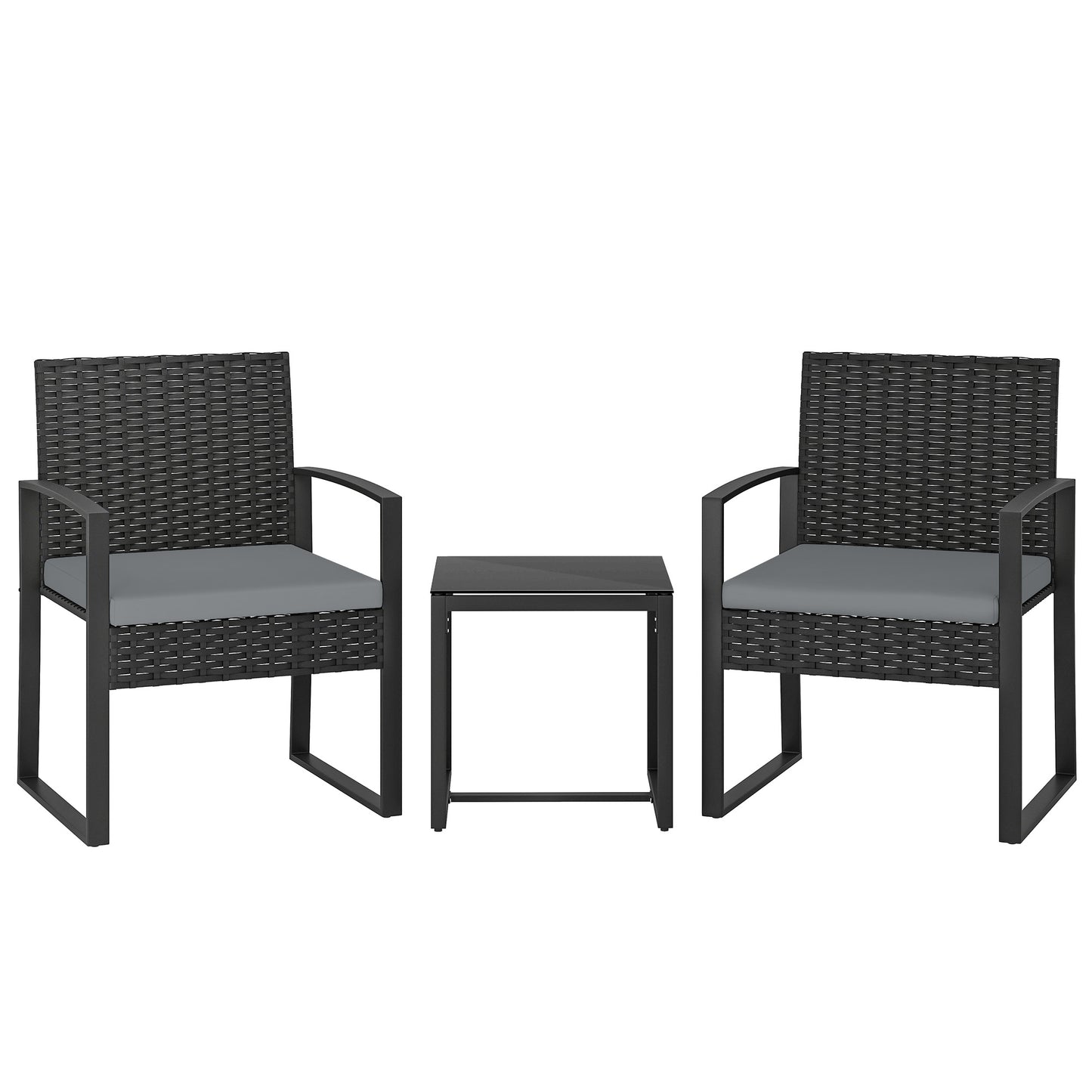 Rattan Bistro Set, 3 PCS Garden Furniture with Cushion, Light Grey