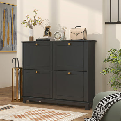Narrow Shoe Cabinet with 4 Flip Drawers Adjustable Shelves, Black