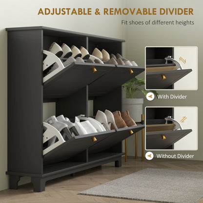 Narrow Shoe Cabinet with 4 Flip Drawers Adjustable Shelves, Black