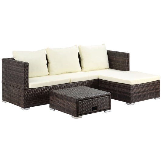 Rattan Garden Set Storage Table Wicker Patio Lounger 4-Seater Brow