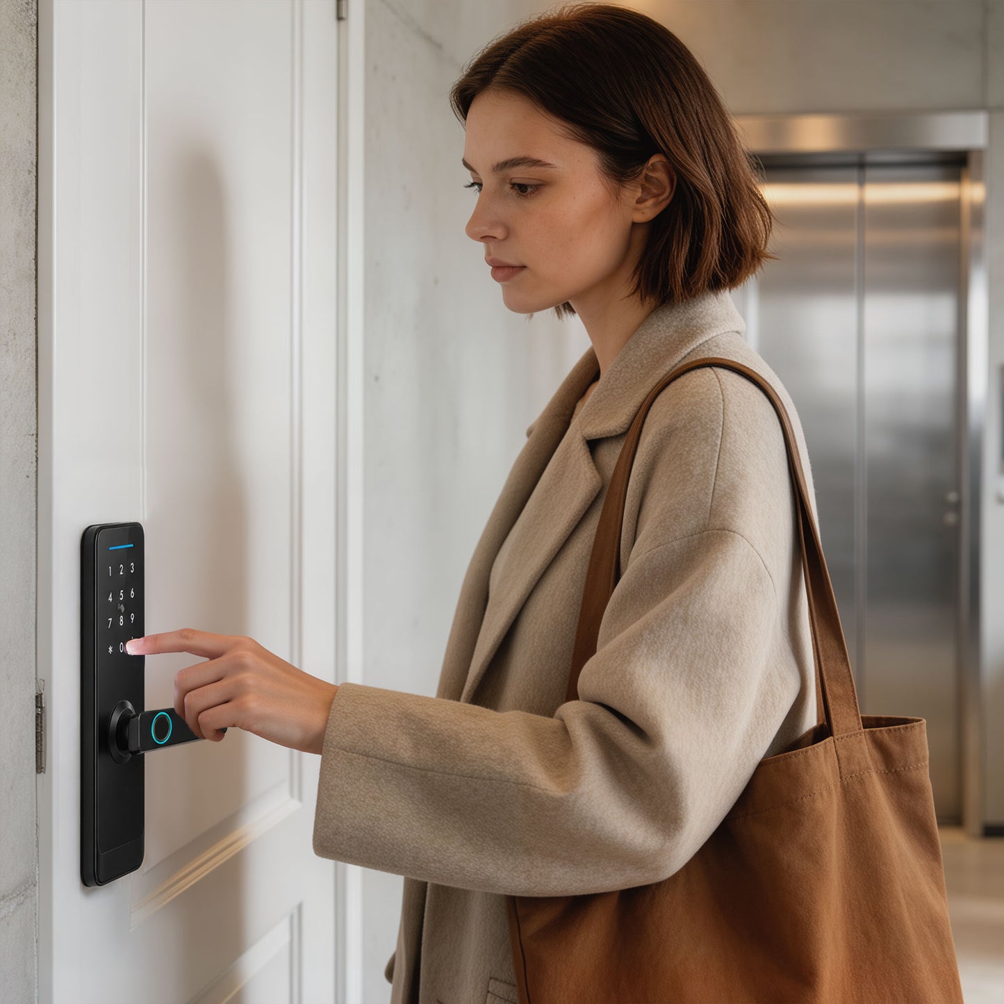 Smart Door Lock, Fingerprint/Passcode/APP/NFC/Key, Doorbell