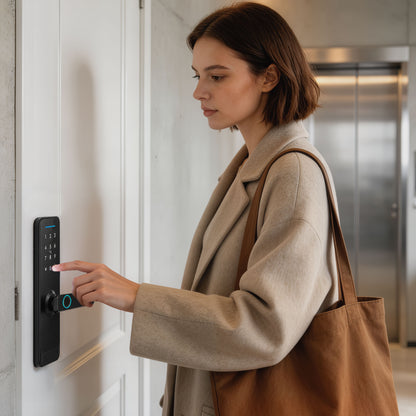 Smart Door Lock, Fingerprint/Passcode/APP/NFC/Key, Doorbell