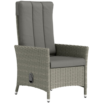 Rattan Garden Recliner Chair with Adjustable Backrest, Grey