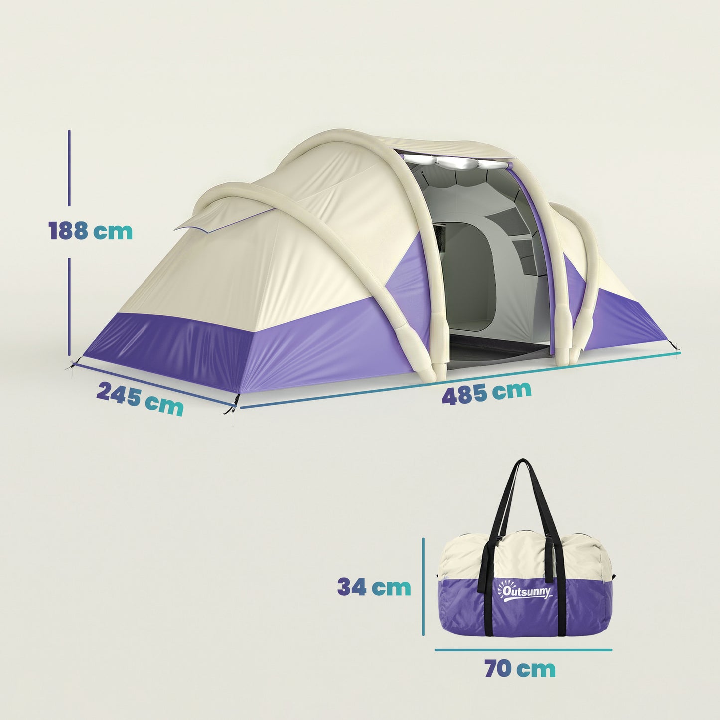 Inflatable Tent 3000mm Waterproof for 4 Person, Purple