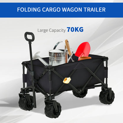 Outdoor Folding Garden Trolley on Wheels, Capming Cargo Wagon Cart Trailer w/ Handle, Wheels for Beach Garden, Black
