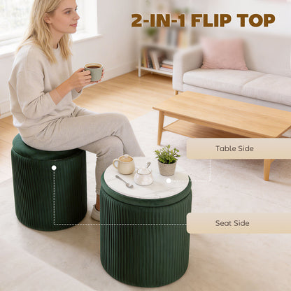 Round Storage Ottoman with Removable Top, Dark Green