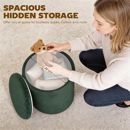 Round Storage Ottoman with Removable Top, Dark Green