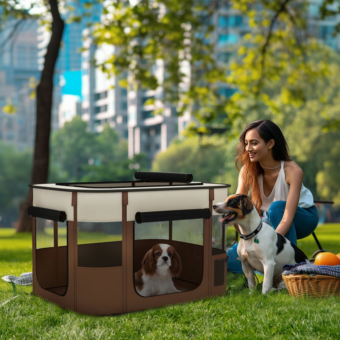 Portable Dog Pen for Puppies, Rabbits, Kittens, Guinea Pigs - Brown