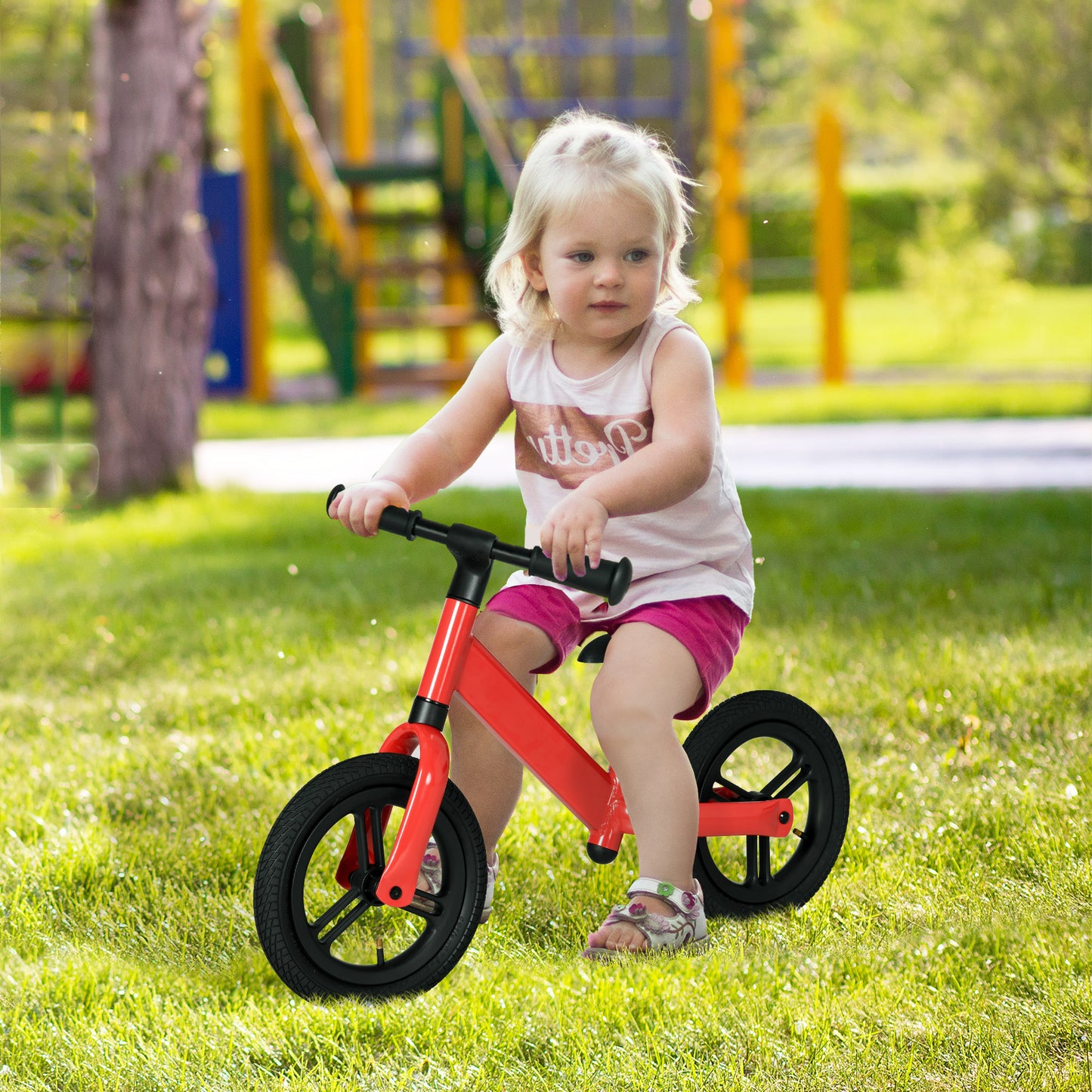 AIYAPLAY 12" Kids Balance Bike, No Pedal Training Bike for Children with Adjustable Seat, 360¬∞ Rotation Handlebars - Red