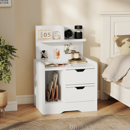 Modern Bedside Table with 2 Drawers and Open Shelves for Bedroom