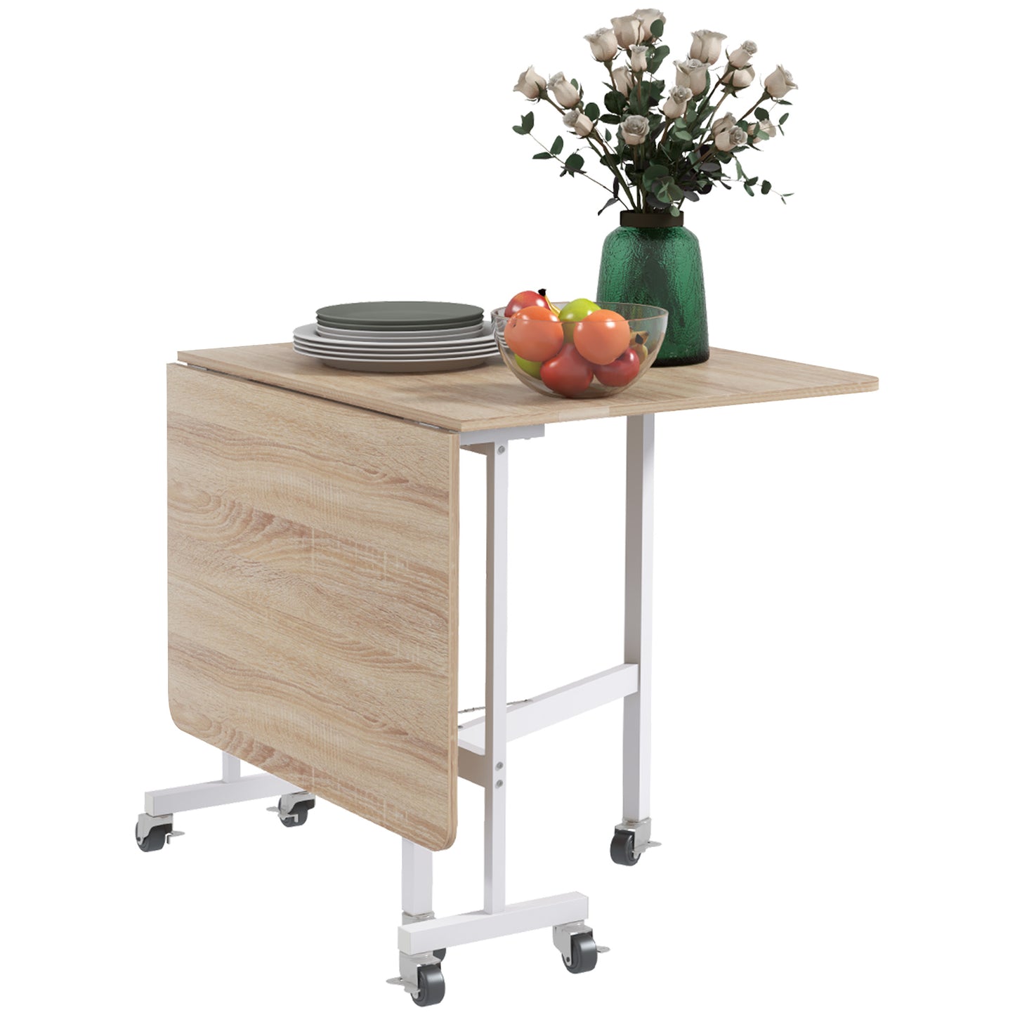 Drop Leaf Table with Wheels Folding Dining Table for Small Spaces, Nature