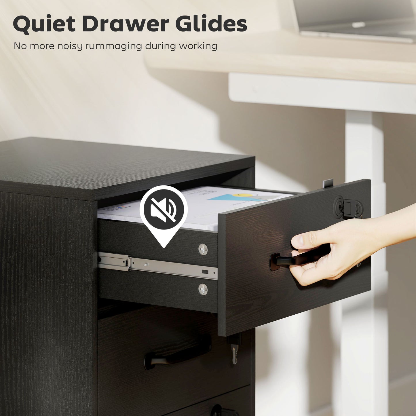 3 Drawer File Cabinet Rolling Filing Cabinet for A4 and Letter Black