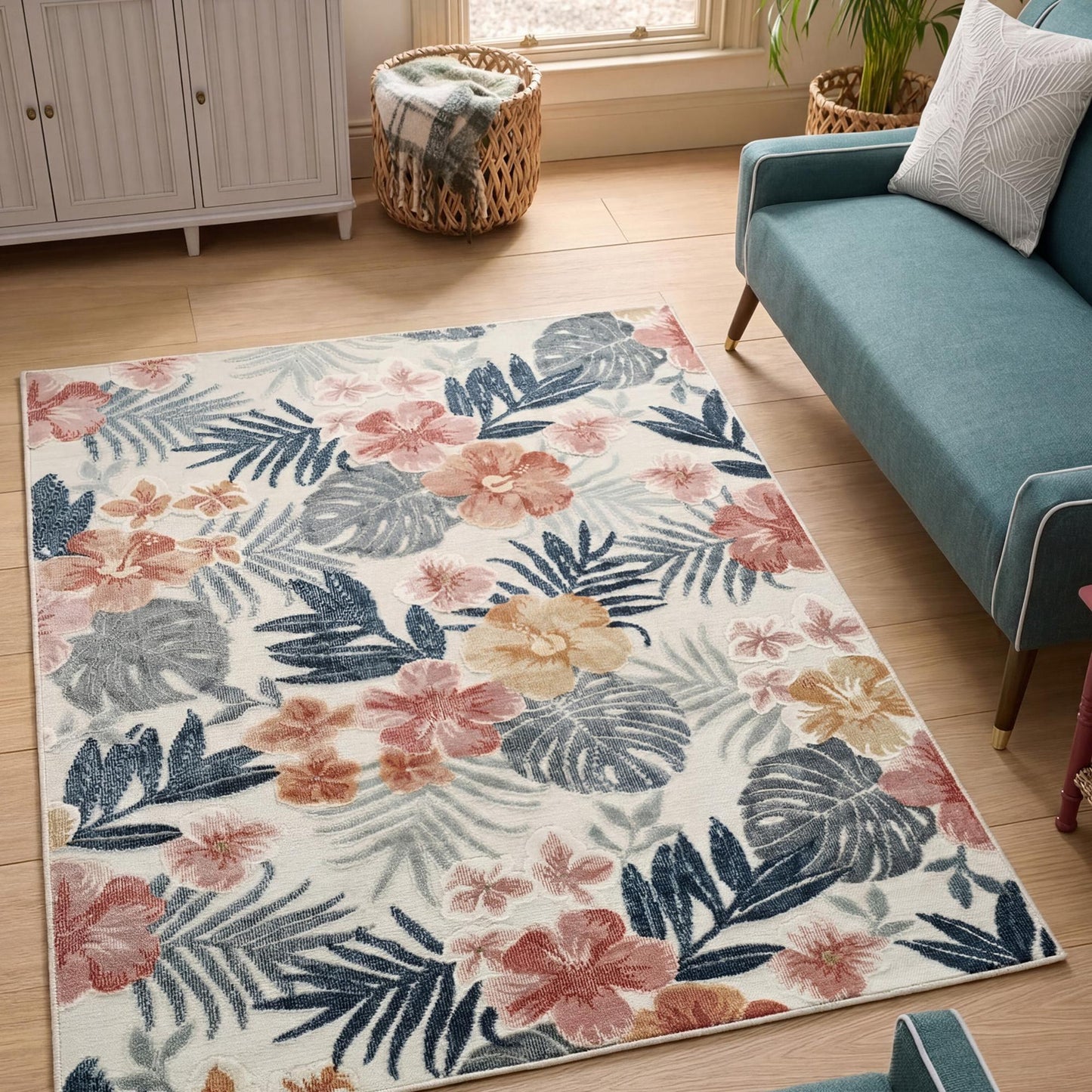 Gardenia Azalea Indoor Outdoor Low Pile Area Rug Floral Design