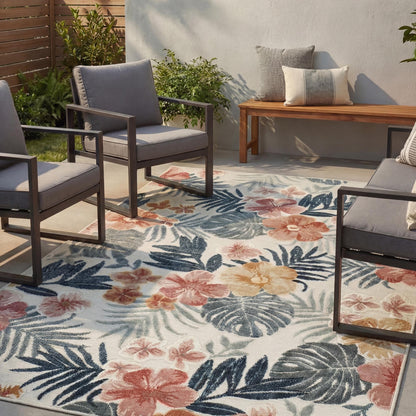 Gardenia Azalea Indoor Outdoor Low Pile Area Rug Floral Design