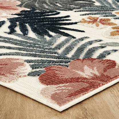 Gardenia Azalea Indoor Outdoor Low Pile Area Rug Floral Design